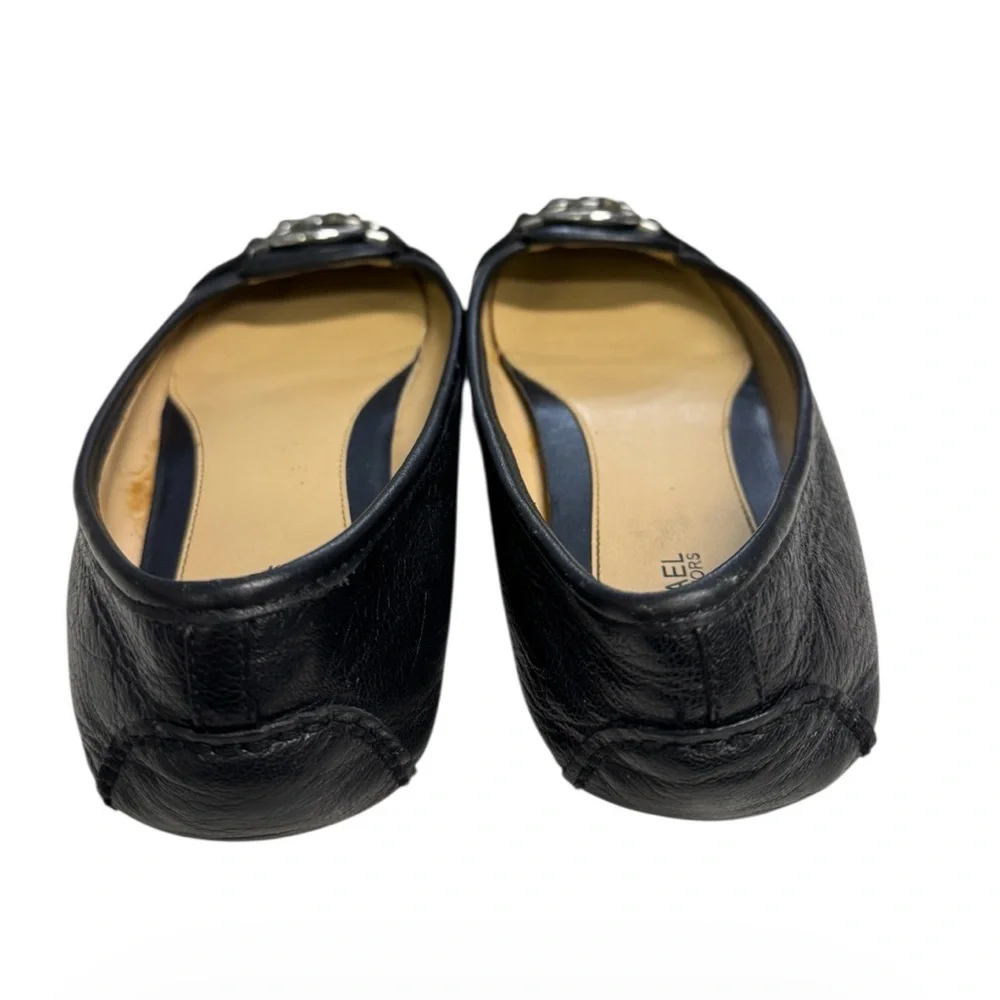 Michael Kors Black Leather Flats with Silver Logo Accent Size 9M